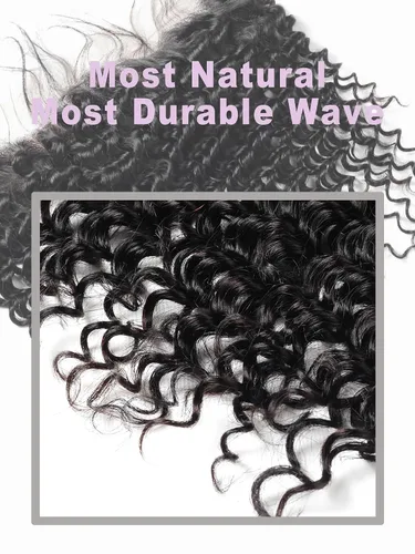 Vista 4 de Extensiones de cabello humano ondulado profundo (14 pulgadas, 1 encaje frontal negro natural)