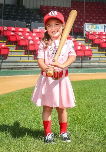 Vista 5 de Una liga de su propio disfraz de béisbol Dottie para niños pequeños, Rosa claro