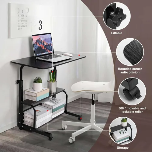 Vista 4 de Adjustable Height Mobile Computer Desk for Small Space Rolling Writing with Wheels Corner Home Office Study Portable Bedrooms Work Desk Standing