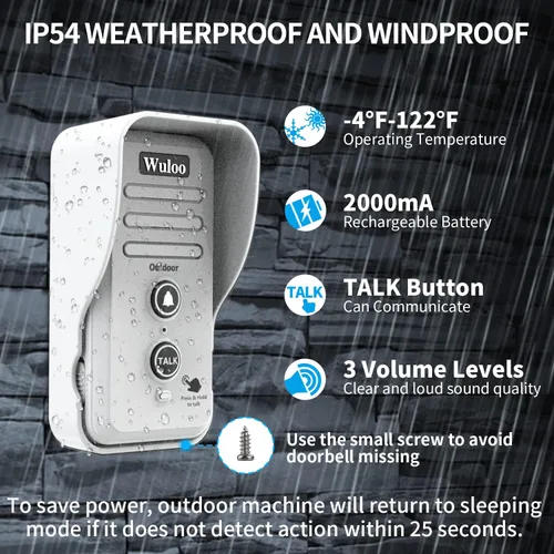 Vista 4 de Wuloo Timbre de puerta de intercomunicador inalámbrico para intercomunicador doméstico (1 y 1 blanco)