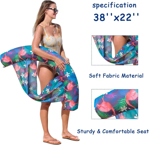 Vista 6 de FindUWill Inflatable Pool Floats Chairs, 2-Pack Comfortable Fabric Covered Pool Chairs with Sling, Stable Swimming Noodles Seats for Adults, Summer