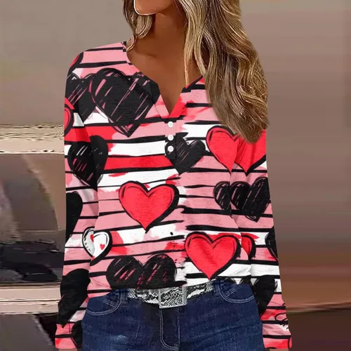 Vista 4 de FlekmanArt Sudadera para mujer, de manga larga, con botones, para el día de San Valentín, estampado en V Nevk, sudaderas casuales sueltas