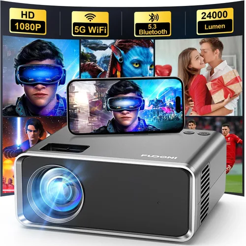 FUDONI Proyector con WiFi y Bluetooth 4K compatible, proyectores de películas para exteriores mejorados de 16000L para exteriores Native 1080P FHD,