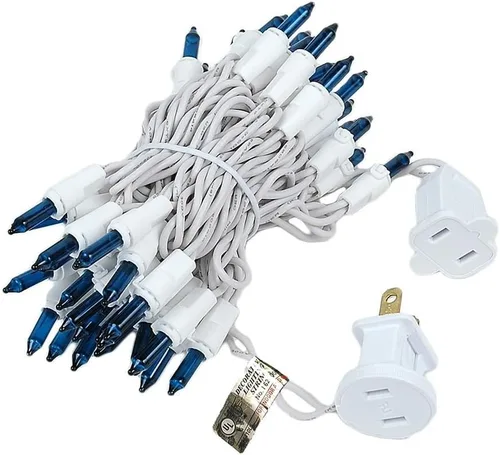 Vista 5 de Novelty Lights Mini cadena de luces incandescentes de 11 pies, 50 bombillas, color verde azulado con espacio de 2.5 pulgadas en cable blanco, mini