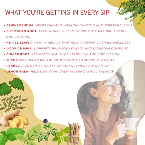 Vista 3 de Thyroid Hero - Té de hierbas para la función tiroidea y apoyo del equilibrio 8 hierbas funcionales Sin cafeína 35 bolsas de té incluidas*