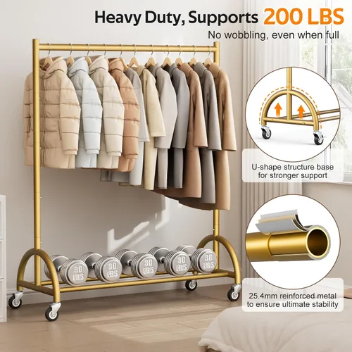 Vista 6 de MISSLO Heavy Duty Clothing Rack with Wheels 20 Pack Metal Hangers Heavy Duty