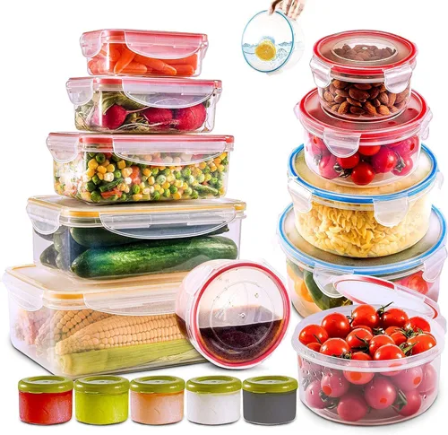 Vista 7 de RFAQK 24 recipientes de almacenamiento para congelador con tapas, 12 recipientes de plástico de 16 onzas con 12 tapas de rosca, recipientes