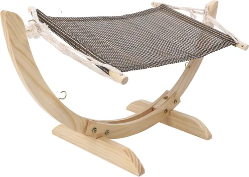 Vista 5 de Wooden Cat Hammock, Elevated Pet Bed with Comfortable Blanket for Indoor Cats and Small Animals (Mesh Fabric) (Mesh Fabric)
