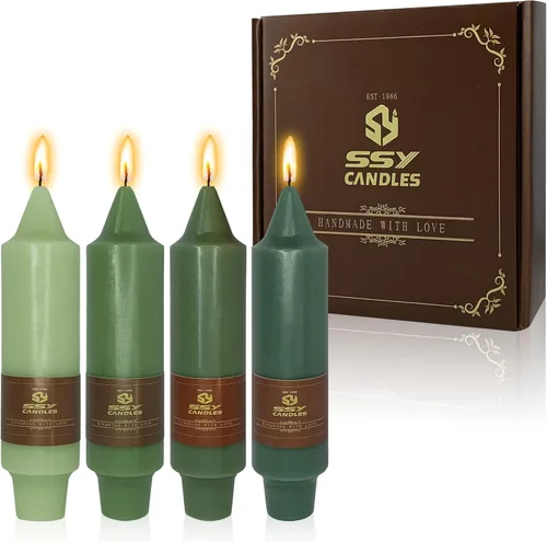 Candelabros cortos de 5 pulgadas con velas cónicas de color verde degradado, 4 piezas, para cena, boda, fiesta, decoración del hogar