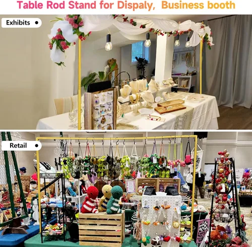 Vista 8 de Soporte de Barra Sobre la Mesa con Abrazaderas Ajustable 47"-98" de Longitud 30"-43" de Altura Soporte de Arco de Mesa Dorado Colgante