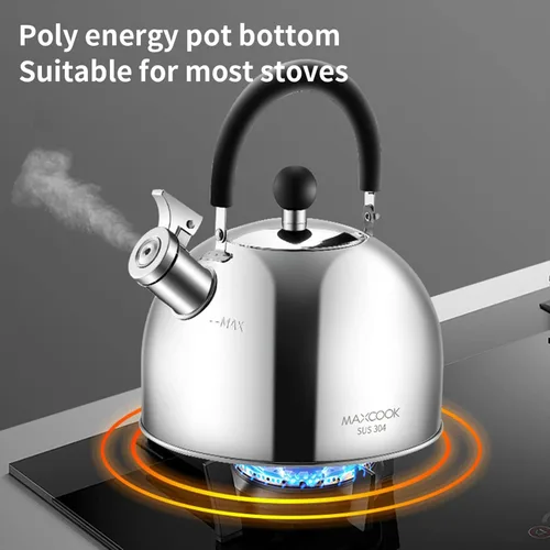 Vista 7 de Hervidor de té silbante de acero inoxidable 304, 2.1 cuartos/2L, adecuado para hervir agua y té en estufa de inducción, parte superior de estufa