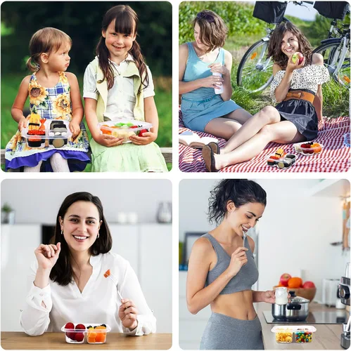 Vista 6 de Dandat 50 cajas Bento de plástico transparente, 4 compartimentos, reutilizables, contenedores de alimentos a prueba de fugas, caja Bento con tapas