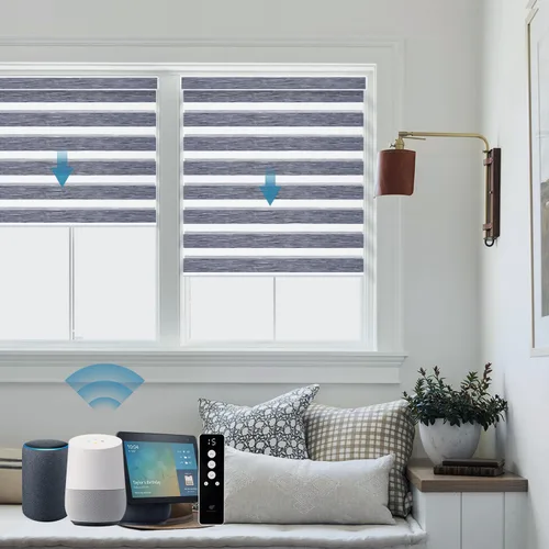 Vista 9 de SmartWings - Persianas motorizadas de cebra con control remoto, persianas de filtrado de luz inteligentes y semitransparentes para ventanas