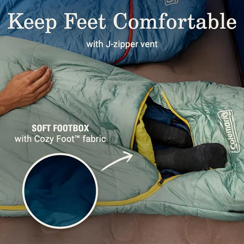 Vista 6 de Coleman Big Bay 0/20/40°F Cold-Weather Sleeping Bag, Adult Mummy Sleeping Bag with Headrest, Foot Ventilation, & Storage Sack, Big & Tall Options