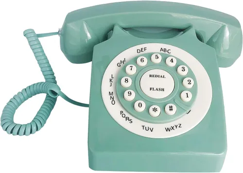 Beneno - Teléfono fijo retro verde, diseño clásico rotativo, antiguo teléfono de escritorio con cable con timbre para el hogar y la oficina,