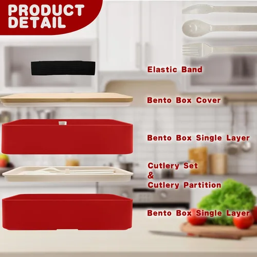 Vista 3 de Bento Boxes Adults - 1200 ML Simple Modern Bento Lunch Box for Men Women Meal Prep Container with Spoon & Fork BPA-Free Microwave/Dishwasher Safe