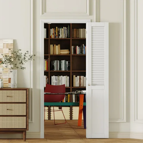 Vista 9 de Puerta Plegable de 180 Grados, para Aberturas de Puerta de Despensa de 24″x 80″, Puerta Plegable Blanca 1-Lite con Vidrio Esmerilado con Conjunto