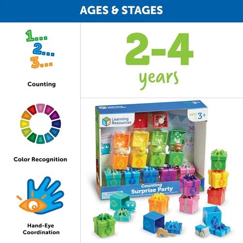 Vista 11 de Learning Resources Fiesta Sorpresa de Contar - Juguetes Montessori para Niños Pequeños, Actividades de Apilamiento Preescolar, Juego de Combinación