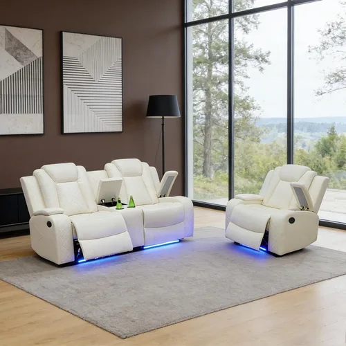 Vista 16 de Sofá reclinable individual eléctrico para muebles de sala de estar, silla reclinable de cuero con luces LED, puertos USB, almacenamiento oculto