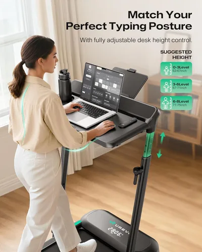 Vista 4 de UREVO Foldimix 5L Treadmill with Multifunctional Desk, 9% Auto Incline Walking Pad for Home Office, Quiet 3.0HP Dual Motor, 14-Point Shock