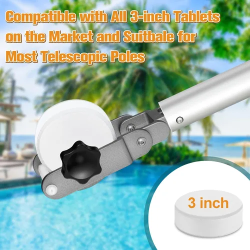 Vista 6 de Lounsweer 1 soporte para tableta de piscina para poste de piscina, flotador de tabletas de aleación de aluminio de acero inoxidable, herramienta