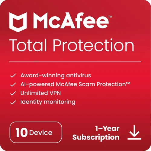 Vista 10 de McAfee Protección total 2022 3 dispositivos Software de seguridad antivirus de Internet VPN, administrador de contraseñas, monitoreo de web