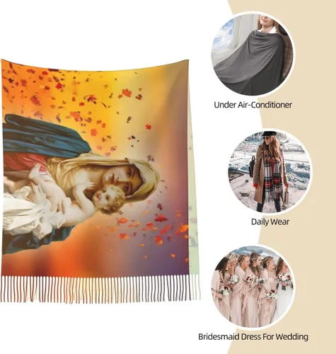 Vista 9 de UNKVROL Bufanda de cachemira con flecos de Jesús para mujeres y niñas, chales suaves y cálidos, para regalos largos de otoño e invierno