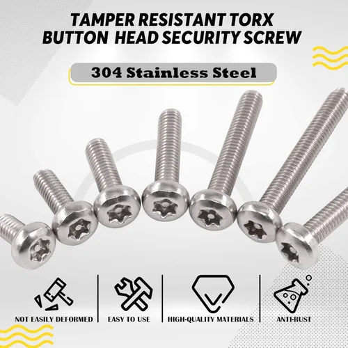 Vista 3 de Hilitchi Tornillos de seguridad Torx de cabeza de botón M6 Tornillos de acero inoxidable a prueba de manipulaciones w T30 Bit (M6x16-50PCS)