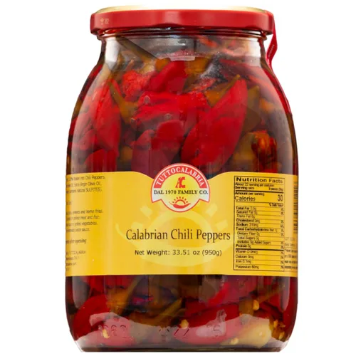 TuttoCalabria, Pimientos enteros de Calabria en aceite, totalmente naturales, sin OMG, producto de Italia, paquete de Glass Club, 33.5 oz