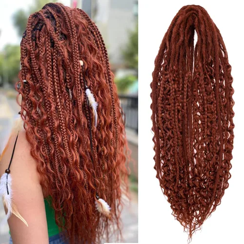 Vista 12 de Leeven Extensiones de Rastas Sintéticas de Doble Punta de 24 Pulgadas 30 Hebras Rastas Boho 613 Rubio 3 Estilos Mixtas Onduladas Rizadas DE Rastas