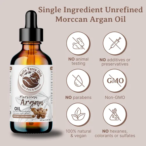 Vista 4 de Bella Terra Oils - Aceite de argán de 2 onzas - Aceite para el cabello encrespado, lleno de vitamina E y grasas Omega, el mejor suero para pieles