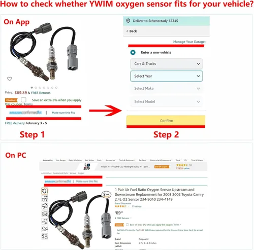 Vista 7 de Ywim - 2 pares de sensores de oxígeno compatibles con Chevy 2006 2007 Silverado 1500, Tahoe, 2007 Silverado 1500 Classic, Suburban 1500, Avalanche