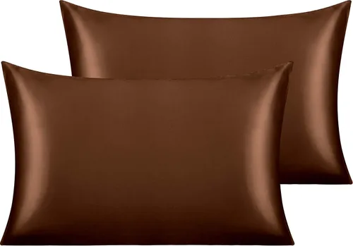 Vista 26 de NTBAY Paquete de 2 fundas de almohada estándar de satén para cabello y piel, lujosas y sedosas fundas de almohada con cierre de sobre, 20 x 26