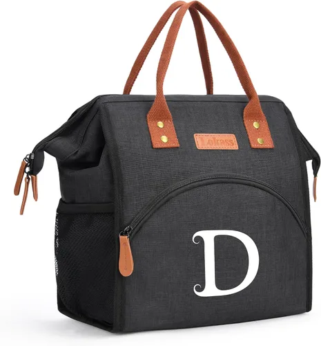 Vista 24 de Lonchera personalizada para mujer, inicial, bolsa de almuerzo aislada reutilizable, lonchera térmica de apertura amplia para adultos, bolsa