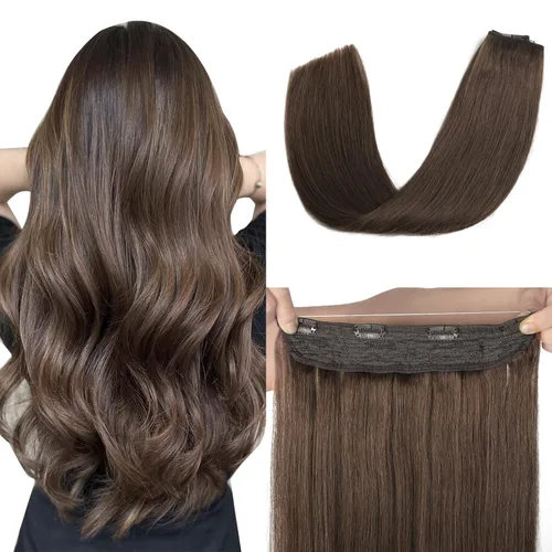 Vista 10 de XDhair - Extensiones de cabello con hilo invisible de cabello humano real, 18 pulgadas, 85 g, color balayage, de marrón chocolate a rubio caramelo