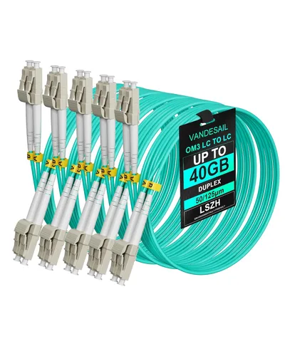 Vista 9 de Cable de conexión de fibra LC a LC multimodo, paquete de 5 cables de conexión de fibra OM3 LC-LC multimodo dúplex 10G LSZH 50/125µm 0.7 ft/0.65FT