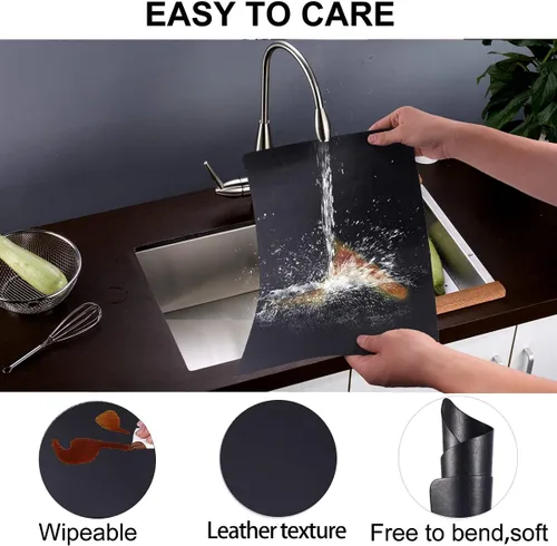 Vista 5 de Juego de 4 manteles individuales de piel sintética con esquinas redondeadas, lavables y lavables, impermeables y resistentes al aceite, resistentes