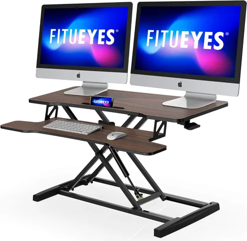 Vista 10 de FITUEYES - Escritorio de pie ajustable de altura de 32 pulgadas, ancho, convertidor de posición de sentado a posición de pie, mesa estación