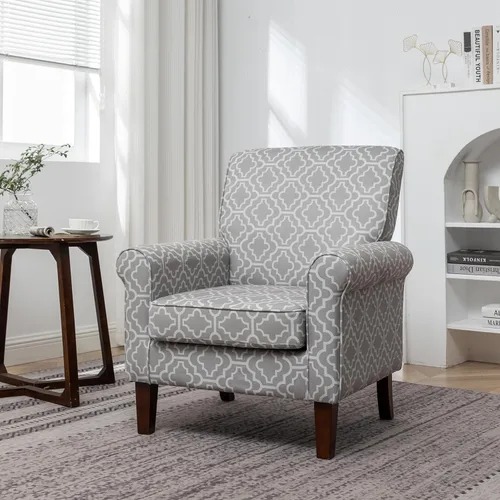 Vista 47 de Sillón clásico con marco de madera de abedul y cómodos reposabrazos enrollados, sillones para sala de estar, dormitorio y decoración de oficina