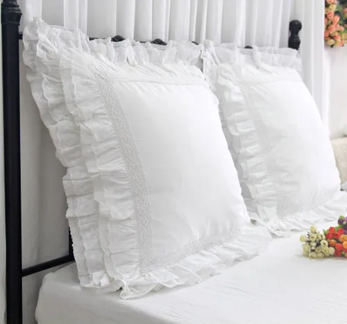 Vista 3 de Queen's House - Juego de 2 fundas de almohada de encaje blanco de lujo de 26 x 26 pulgadas, tamaño M