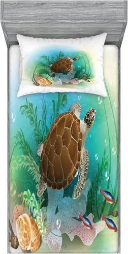 Vista 134 de Ambesonne Island Map - Juego de sábanas bajeras y fundas de almohada, mapa del tesoro súper detallado, diseño de piratas rústicos grungy, tema