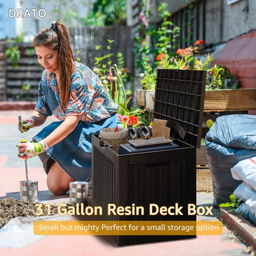 Vista 78 de DRATO Cajas de terraza, caja de almacenamiento al aire libre de 30 galones para cojín de patio, herramientas de jardín, impermeable y resistente a