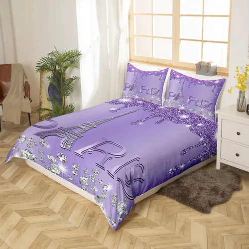 Vista 59 de Erosebridal Juego de ropa de cama de París para niñas y adolescentes, funda de edredón de la Torre Eiffel, tamaño Queen, funda de edredón
