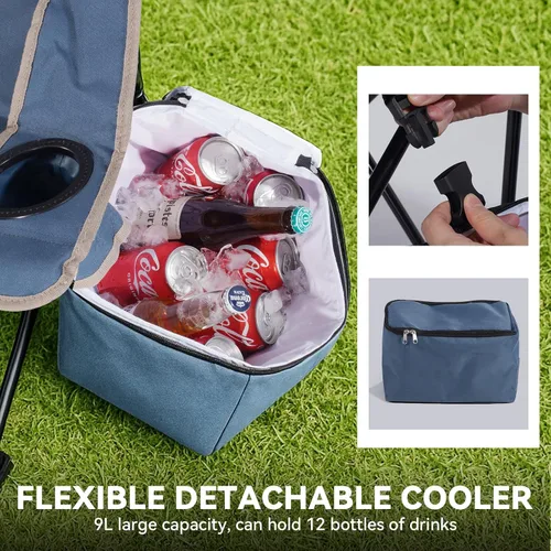 Vista 6 de Silla de camping doble acolchada con dosel, soporte de silla plegable 450 Azul