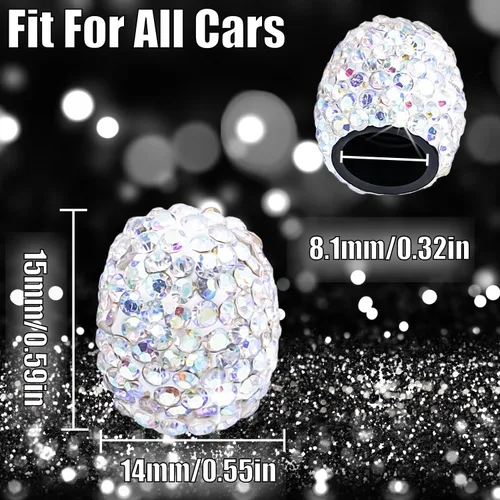 Vista 2 de 4 tapas de válvula de vástago de neumático de diamantes de cristal brillante, a prueba de polvo, tapas universales para válvulas de neumáticos