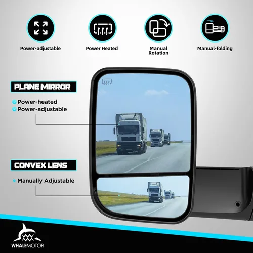 Vista 4 de Smoked Power - Espejos de remolque con calefacción compatibles con Dodge Ram 1500 2002-2008, 2500 3500 2003-2009, espejos laterales de remolque