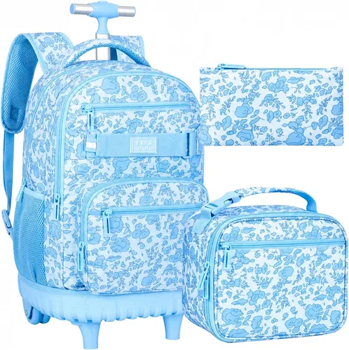 Vista 19 de Mochila con ruedas para mujeres, niñas, mochila escolar Crisantemo Negro