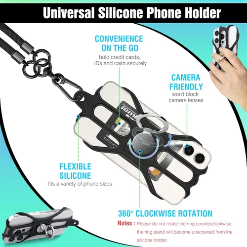 Vista 5 de Kaptron Cordón universal para teléfono celular: correa cruzada ajustable para teléfono celular con soporte de silicona para teléfono y correas