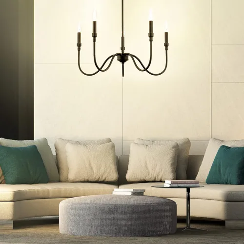 Vista 8 de Lámpara de araña de 5 luces, lámpara colgante lineal para isla de cocina, comedor y sala de estar, acabado negro mate