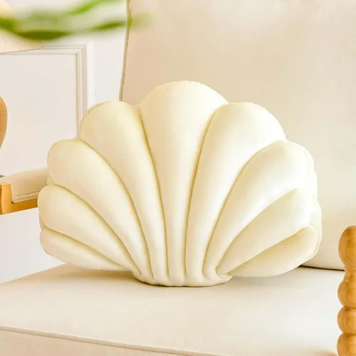 Vista 20 de Almohadas de Concha Beige, Almohadas de Forma de Concha, Almohada Decorativa de 13 Pulgadas de Felpa Suave para Decoración del Hogar, Almohada